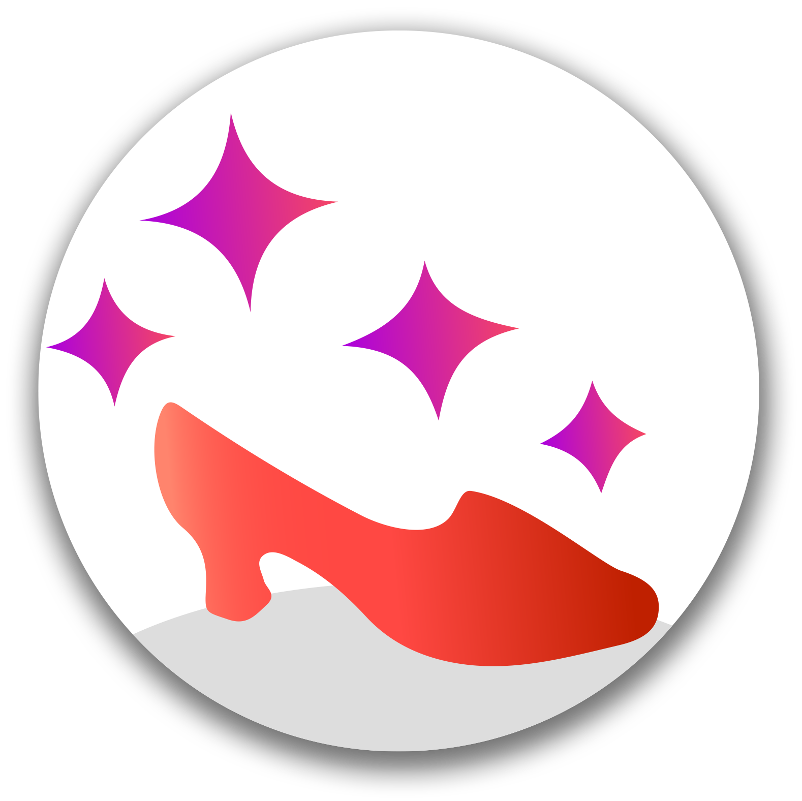 red shoe with purple sparkles